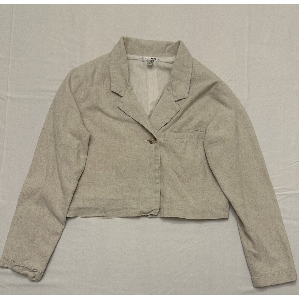 Cropped Casual Blazer Beige Linen Blend Country Club Preppy Coastal Clean